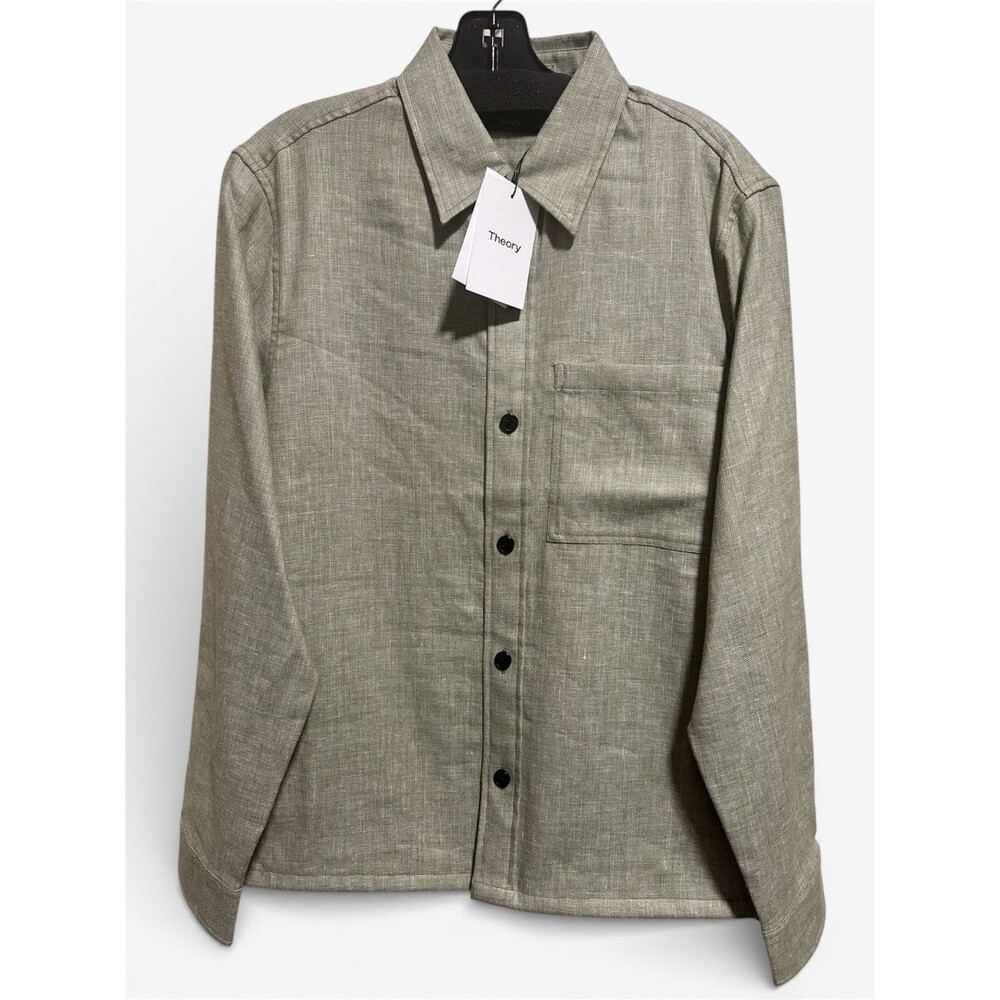 Theory Mens Clyford Green Long Sleeve Linen Blend Pockets Button Shirt XS NWT245